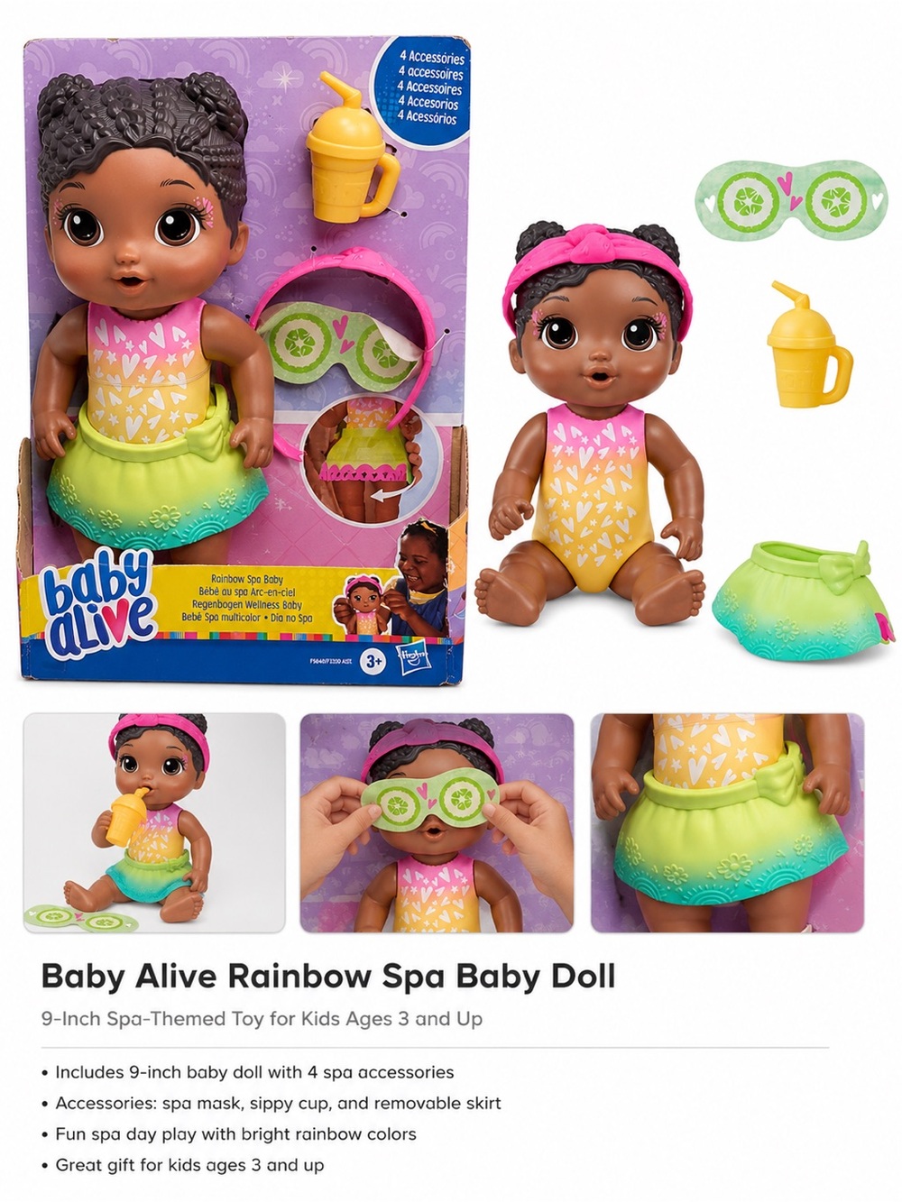 Baby Alive Rainbow Spa Baby Doll with Pink & Yellow Outfit